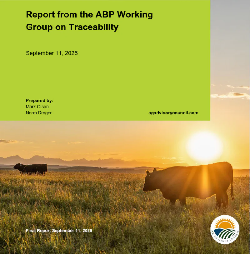 Cover, "Report from the ABP Working Group on Traceability". Credit to Alberta Beef Producers Cover, "Report from the ABP Working Group on Traceability". Credit to Alberta Beef Producers